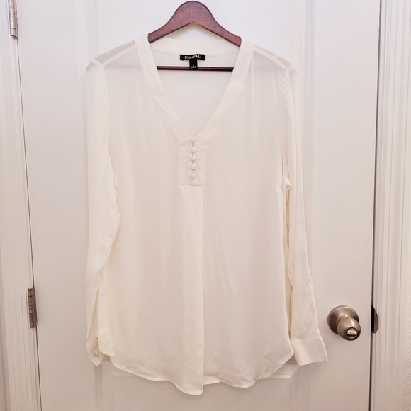 Roz & Ali Long Sleeved Button Detail Sheer Rayon White Blouse Size L - Picture 1 of 7
